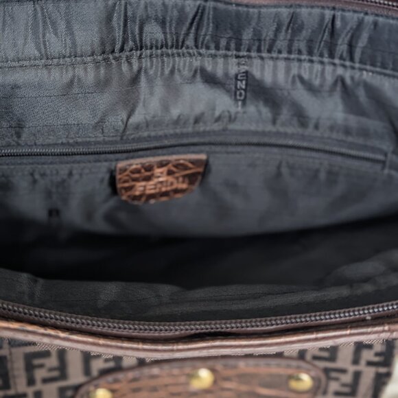 Vintage Fendi Zucca Canvas & Croc Embossed Leather Shoulder Bag - Picture 5 of 9